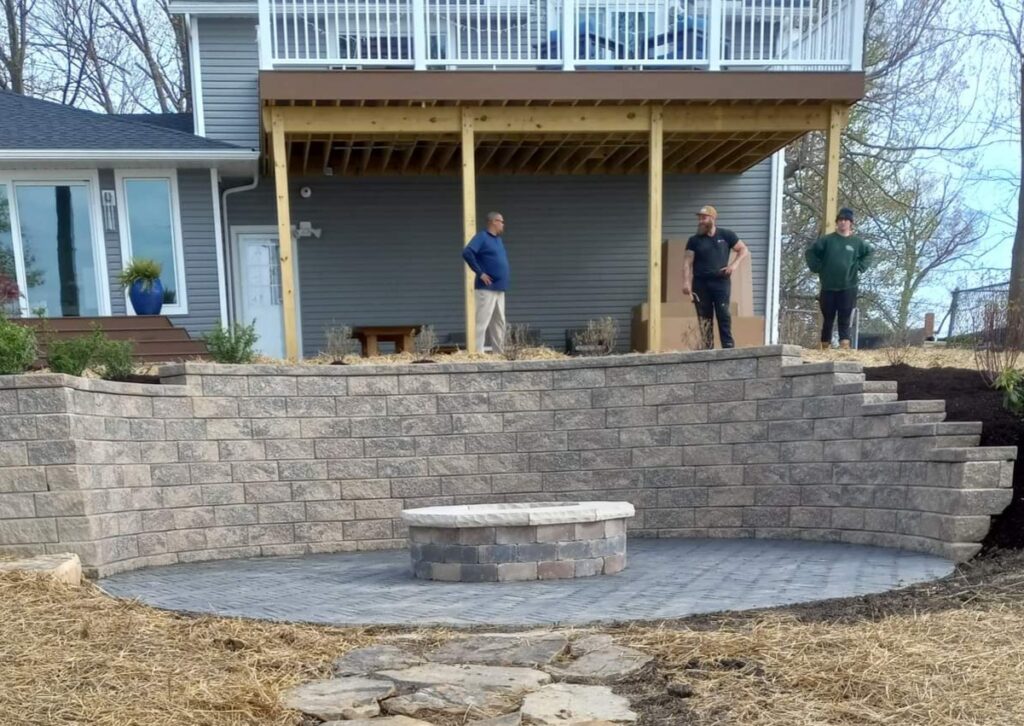 major slope retaining wall in northeast Ohio backyard. 